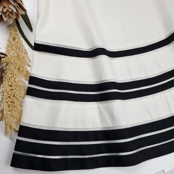 Ann Taylor Cream Blk Stripe Lace Silk Skirt Sz 2 - Picture 3 of 13